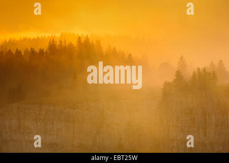 Creux du Van at the Neuenburger Jura at sunrise, Switzerland, Neuenburg Stock Photo