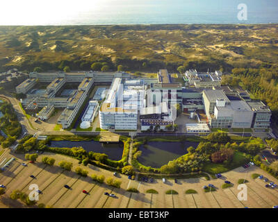 aerial view to the European Space Research and Technology Centre, North Sea Coast and Coepelduynen in background, Netherlands, Noordwijk aan Zee Stock Photo