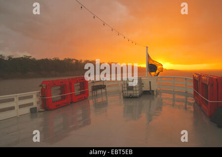 view from a ship to sunset on Amazon River, Rio Solim§es, Brazil, Amazonas Stock Photo