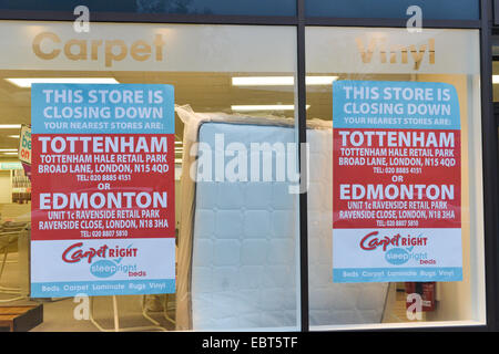Tottenham, London, UK. 4th December 2014. Carpetright is closing the Tottenham store that was burned down in the London riots, only months after it was re-opened. Credit:  Matthew Chattle/Alamy Live News Stock Photo