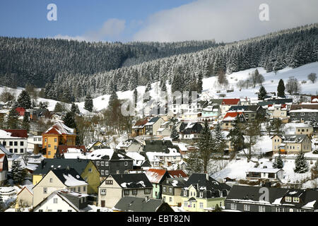 snow covered village in Thuringian Forest, Germany, Thuringia Forest, Manebach Stock Photo