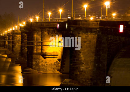 Augustus Bridge at night, Germany, Saxony, Dresden Stock Photo