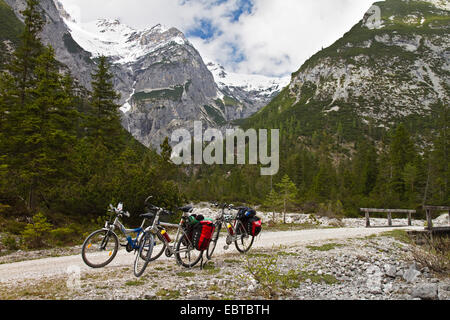 bicycles at Isar biking trail, Austria, Tyrol, Karwendel Mountains, Hinterautal Stock Photo