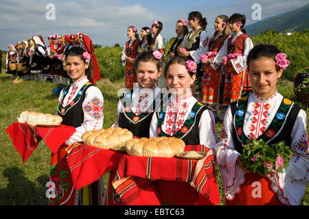 folklore group celebrating the Rose Festival, Bulgaria, Karlovo Stock Photo