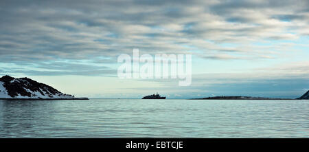 research ship in backlight, Norway, Svalbard Stock Photo