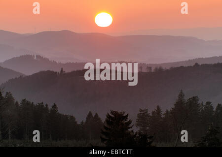 view from Kahler Asten to sunset, Germany, North Rhine-Westphalia, Sauerland Stock Photo