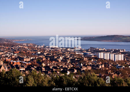 Landscape view of the River Tay Estuary and Dundee City in early Winter Sunshine, UK Stock Photo