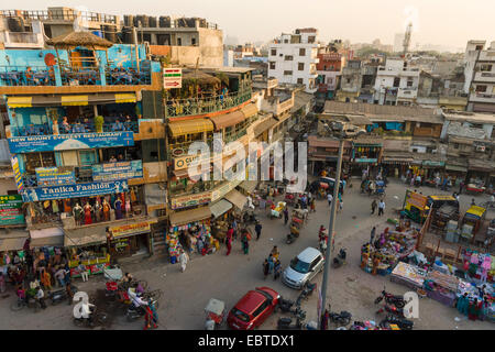 HIgh Angle View of Busy Paharganj Bazaar New Delhi India Stock Photo