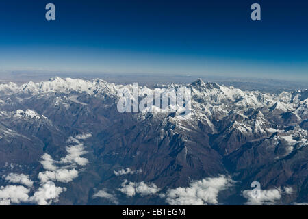 View of Mount Everest, from airplane, between Bhutan and India Stock Photo