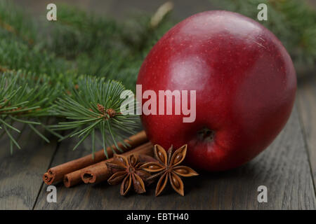 traditional christmas decorations on old table, dark photo Stock Photo