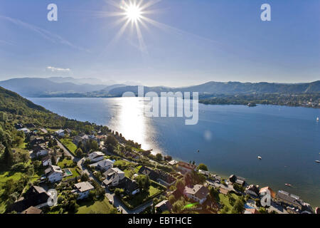 view vom the surrounding mountains on the town at the Traunsee, Austria, Upper Austria, Gmunden Stock Photo