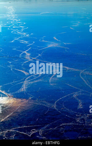 traces of an ice skater on an icy river, Germany, Bremen Stock Photo