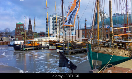 historical ships in the New Harbour, Germany, Bremerhaven Stock Photo