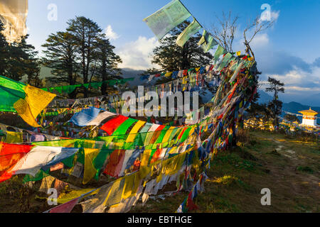 The most beautiful Dochula pass 3150m, between Thimphu and Punakha marked by 108 victory stupa, victory monastery and so many pr Stock Photo