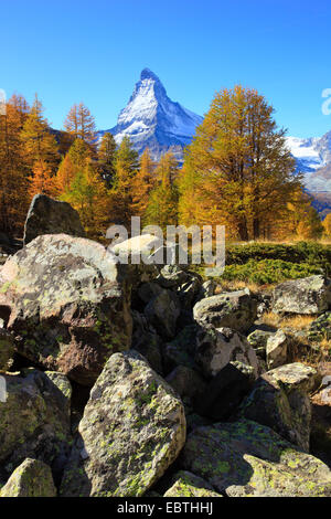 view to Matterhorn in autumn, Switzerland, Valais Stock Photo