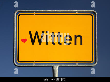 city limit sign of Witten with heart, Germany, North Rhine-Westphalia, Ruhr Area, Witten