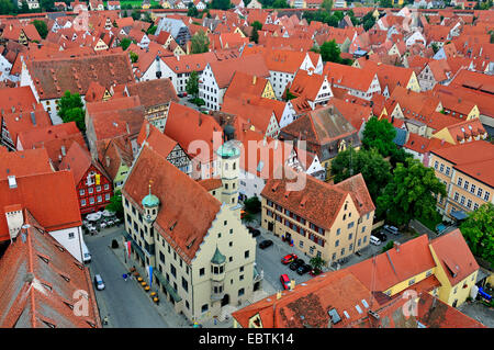 view from Daniel steeple of St. George's Church to town hall, Germany, Bavaria Stock Photo