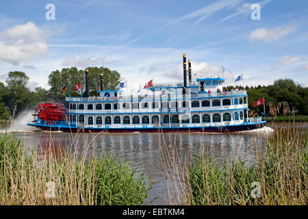 Paddle wheel steamer MS Louisiana Star on Kiel chanel, Germany, Schleswig-Holstein, Dithmarschen Stock Photo