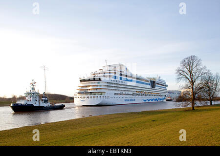 Ship passage Holiday ship AIDAsol on the Ems, Germany, Lower Saxony Stock Photo