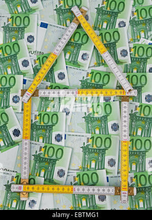 Buying a house. Many euro notes and yardstick, Germany