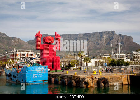 view to harbour with oversized Coca Cola statue, South Africa, Western Cape, V&A Waterfront, Capetown Stock Photo