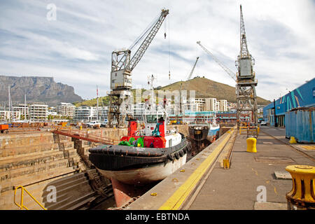 ship in dry-dock, South Africa, Western Cape, V&A Waterfront, Capetown Stock Photo