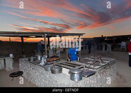 open air restaurant at the beach in the evening, South Africa, Western Cape, Muisbosskerm, Lambert's Bay Stock Photo