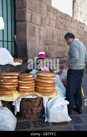 street vendor selling bread, Peru, Cusco Stock Photo