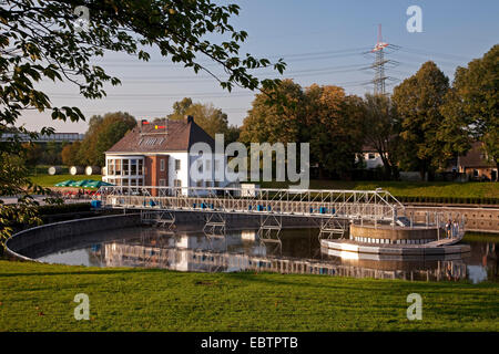 BernePark and formerly clarifying basin filled with fresh water, Germany, North Rhine-Westphalia, Ruhr Area, Bottrop Stock Photo