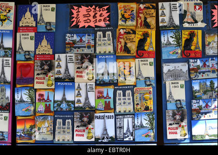 collection of nostalgic postcards at a souvenir booth, France, Paris Stock Photo