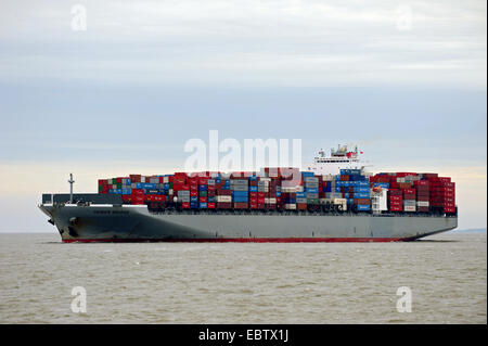 container ship on Elbe river, Germany, Lower Saxony, Cuxhaven Stock Photo