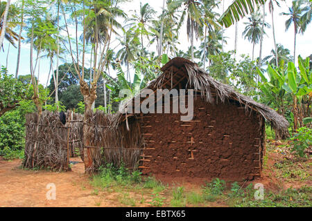 mud-walled hut , Tanzania, Sansibar Stock Photo