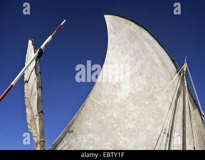 sail of traditional dhow, Madagascar, Nosy Be Stock Photo