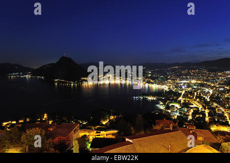 Lugano at Lake Lugano with San Salvatore mountain, Switzerland, Ticino, Lugano Stock Photo