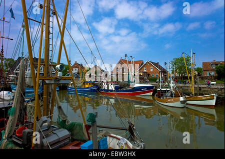 shrimp boats in harbour, Germany, Lower Saxony, Neuharlingersiel Stock Photo