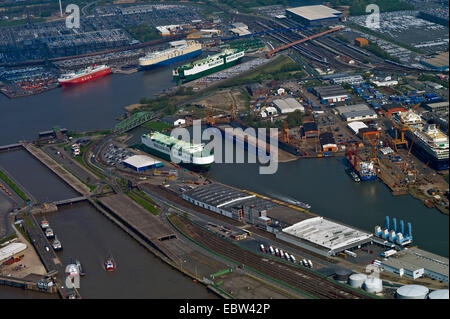 aerial photo of international port and Lloyd shipyard, Germany, Bremerhaven Stock Photo