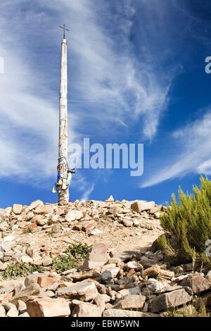 Cruz de Ferro at the Camino de Santiago, Spain, Leon, Kastilien, Cruz de Ferro Stock Photo