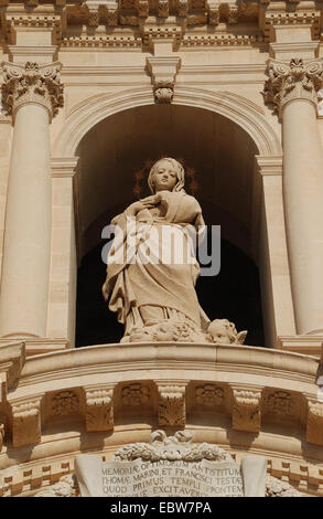 Madonna on the facade of Syracuse's cathedral, Sicily, Italy. Stock Photo