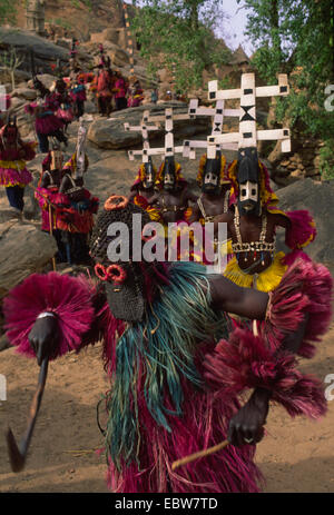 Dogon Tribe ceremonial dancers  Bandiagara escarpment Sangha Mali west Africa Stock Photo