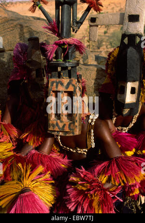 Dogon Tribe ceremonial dancers  Bandiagara escarpment Sangha Mali west Africa Stock Photo