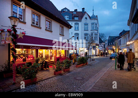 ally in the old city of Kettwig in twilight, Germany, North Rhine-Westphalia, Ruhr Area, Essen Stock Photo