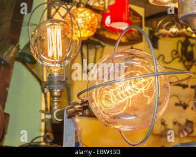 old carbon light bulb Filament, amber edison bulb Stock Photo