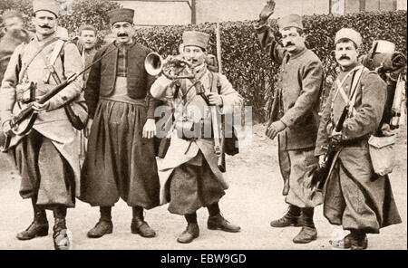 Zouave soldiers in typical Moroccan dress during World War One.