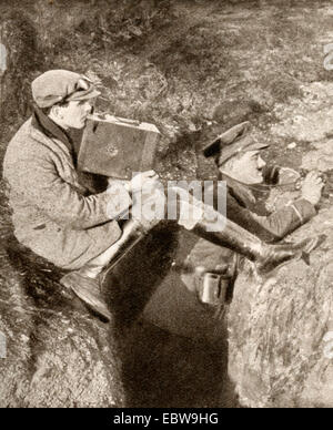 Geoffrey Malins, 1886-1940, cinematographer, seen here in the fighting line during World War One. Stock Photo