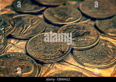 Old coins of different Nationalities, from different periods. Image digitally manipulated as one old photo. Stock Photo