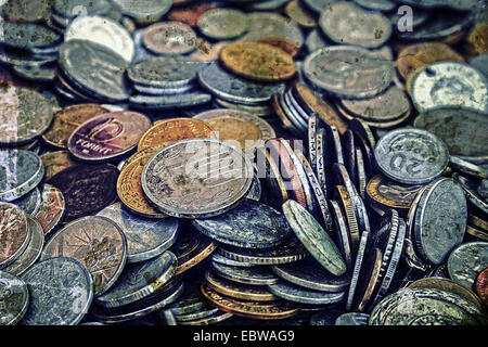 Old coins of different Nationalities, from different periods. Image digitally manipulated as one old photo. Stock Photo