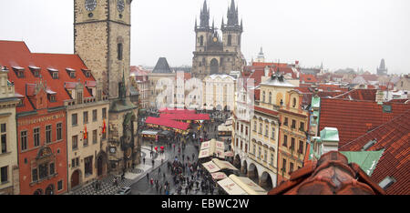 View looking down on the Old Town Square in Prague in winter Stock Photo