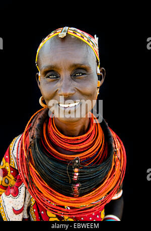 A beautiful Rendille woman in her village in northern Kenya. Stock Photo