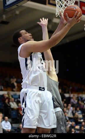 Washington, DC, USA. 4th Dec, 2014. 20141204 - George Washington forward Kevin Larsen (21) scores against UMBC in the second half of an NCAA men's basketball game at the Smith Center in Washington. GWU defeated UMBC, 83-60. © Chuck Myers/ZUMA Wire/Alamy Live News Stock Photo