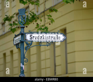 Old street sign 'Sredzkistrasse', Prenzlauer Berg, Berlin, Berlin, Germany Stock Photo